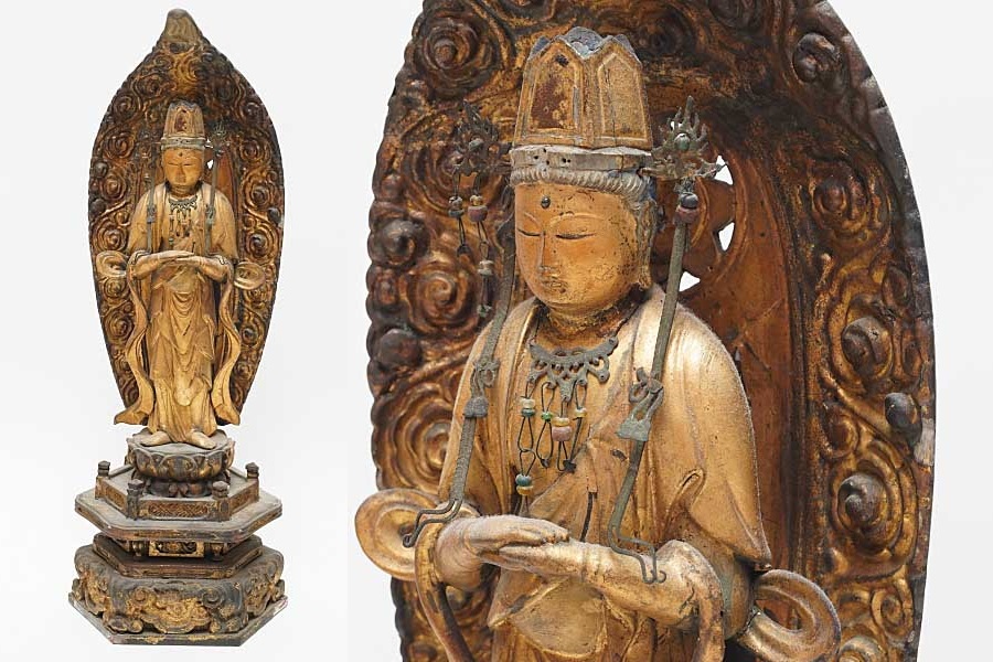 阿弥陀如来像 木彫 江戸 時代 仏教 美術 仏像 骨董 アンティーク - 工芸品